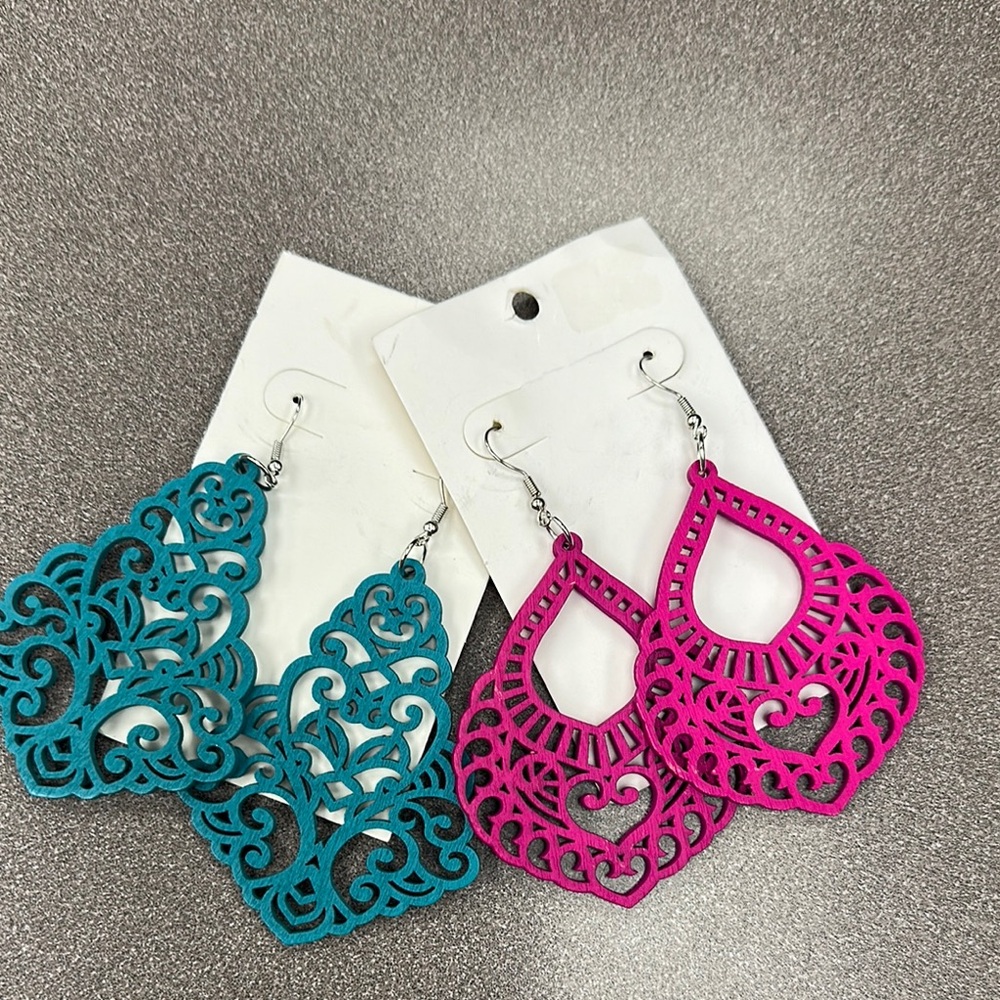 Elegant Teal and Pink Filigree Earrings
